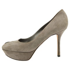 Sergio Rossi Grey Suede Peep Toe Platform Pumps Size 38.5