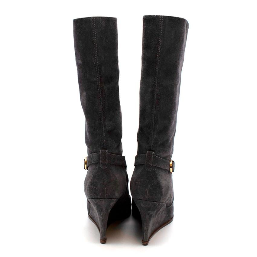 Black Sergio Rossi Grey Suede Wedge Boots - Size EU 41 For Sale