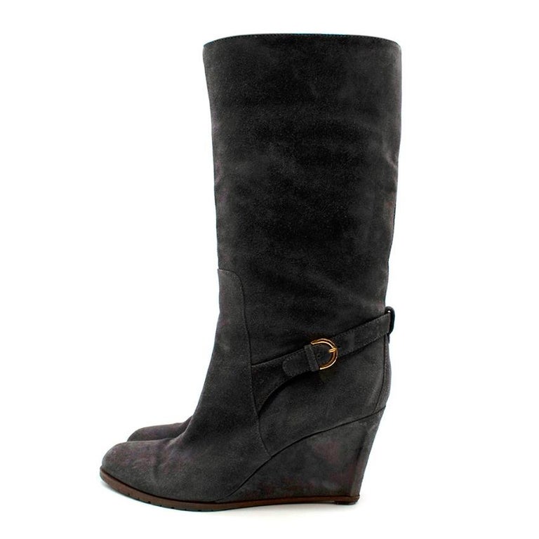 Sergio Rossi Grey Suede Wedge Boots - Size EU 41 For Sale at 1stDibs