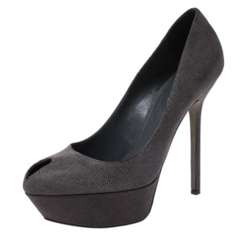 Noir Sergio Rossi escarpins à bout ouvert en cuir texturé gris, taille 38,5 en vente