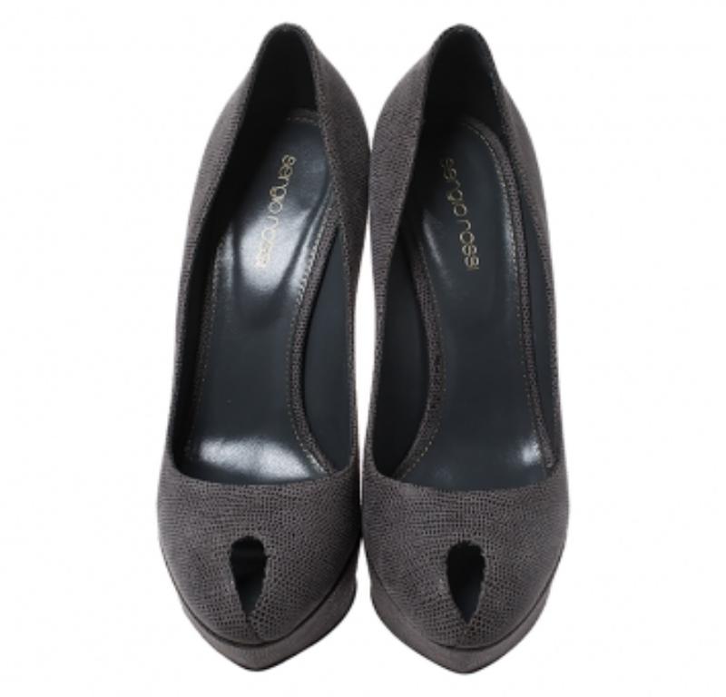 Sergio Rossi escarpins à bout ouvert en cuir texturé gris, taille 38,5 Pour femmes en vente