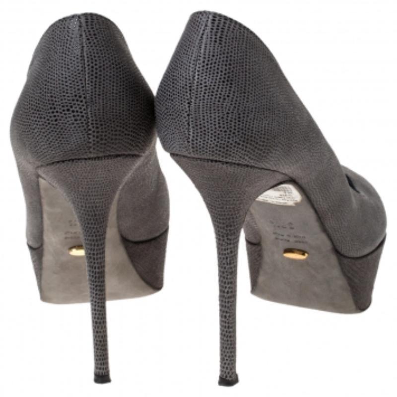 Nero Sergio Rossi, camoscio testurizzato grigio, con piattaforma Peep Toe, misura 39,5 in vendita