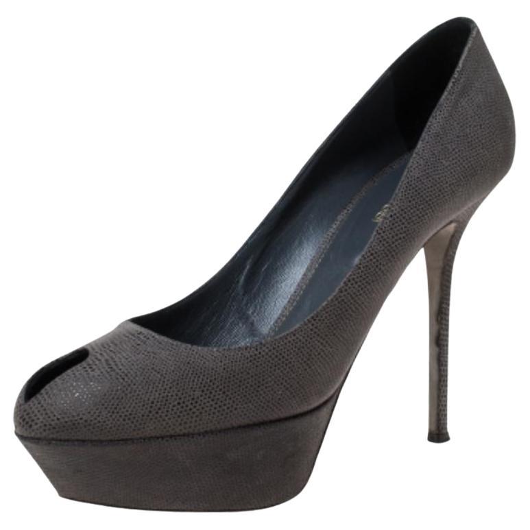 Sergio Rossi, camoscio testurizzato grigio, con piattaforma Peep Toe, misura 39,5 in vendita