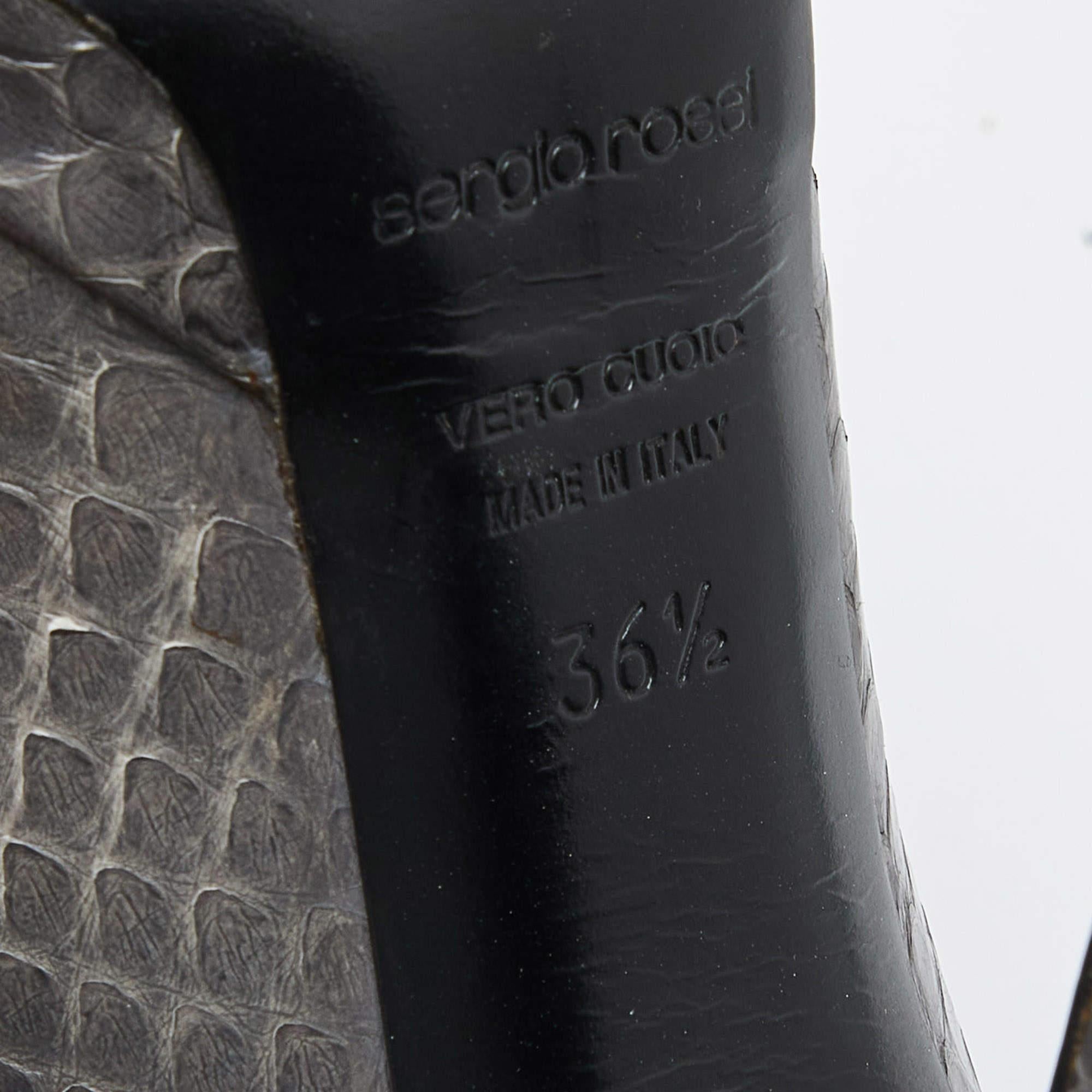 Sergio Rossi escarpins à bout ouvert en cuir de serpent gris taille 36,5 en vente 3
