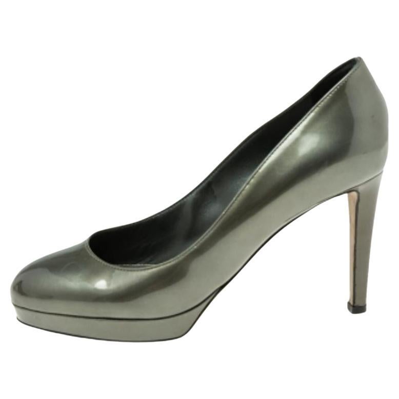 Sergio Rossi Hunter Green Patent Leather Round-Toe Platform Pumps Taglia 37.5 in vendita