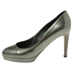 Sergio Rossi Hunter Green Patent Leather Round-Toe Platform Pumps Taglia 37.5
