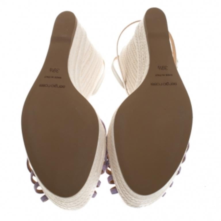 Sergio Rossi - Sandales compensées à bride en T en daim et cuir lavande/blanc, taille 39,5 Pour femmes en vente