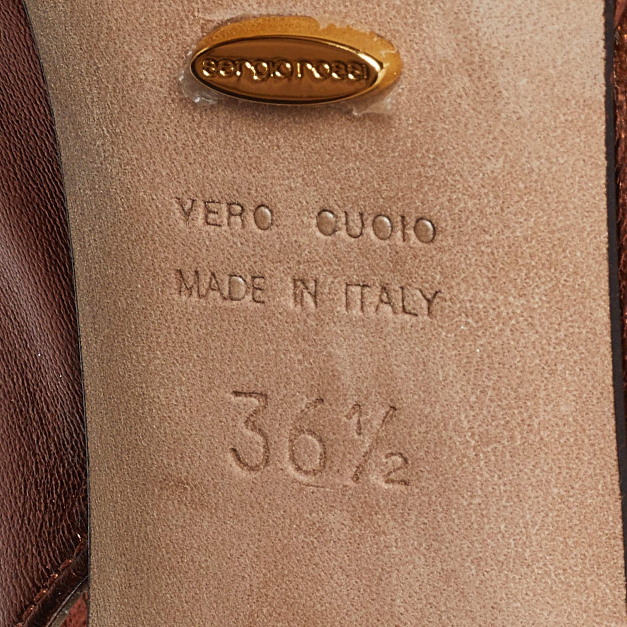 Sergio Rossi - Sandales à talons compensés à bout ouvert en cuir, taille 36,5 en vente 3