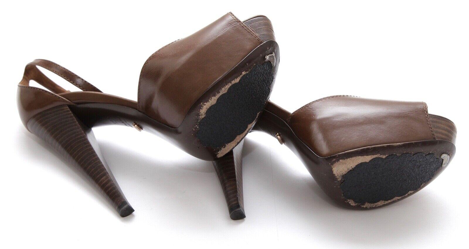 SERGIO ROSSI Leather Platform Pump Sandal Brown Peep Toe Ankle Strap Sz 36.5 For Sale 4