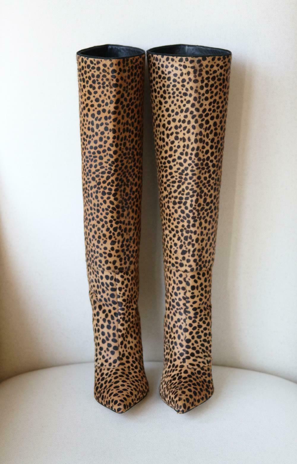 Marrone Sergio Rossi - Stivali in pelle di vitello con stampa leopardo