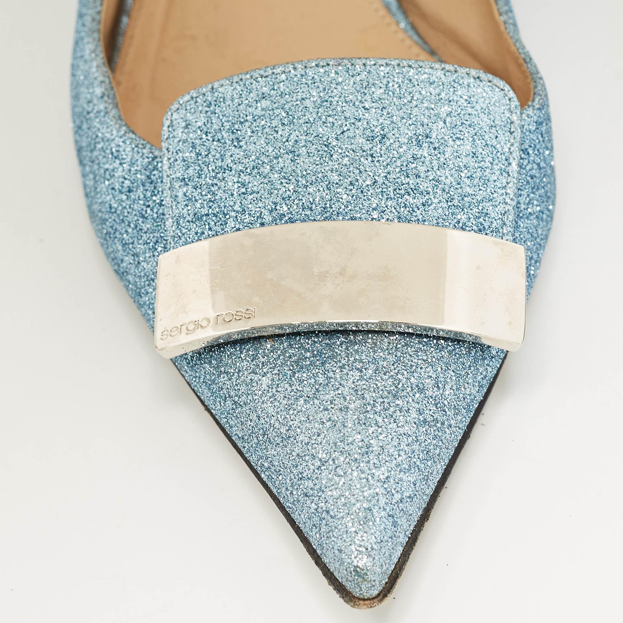 Sergio Rossi Light Blue Glitter Ballet Flats Size 39.5 For Sale 2