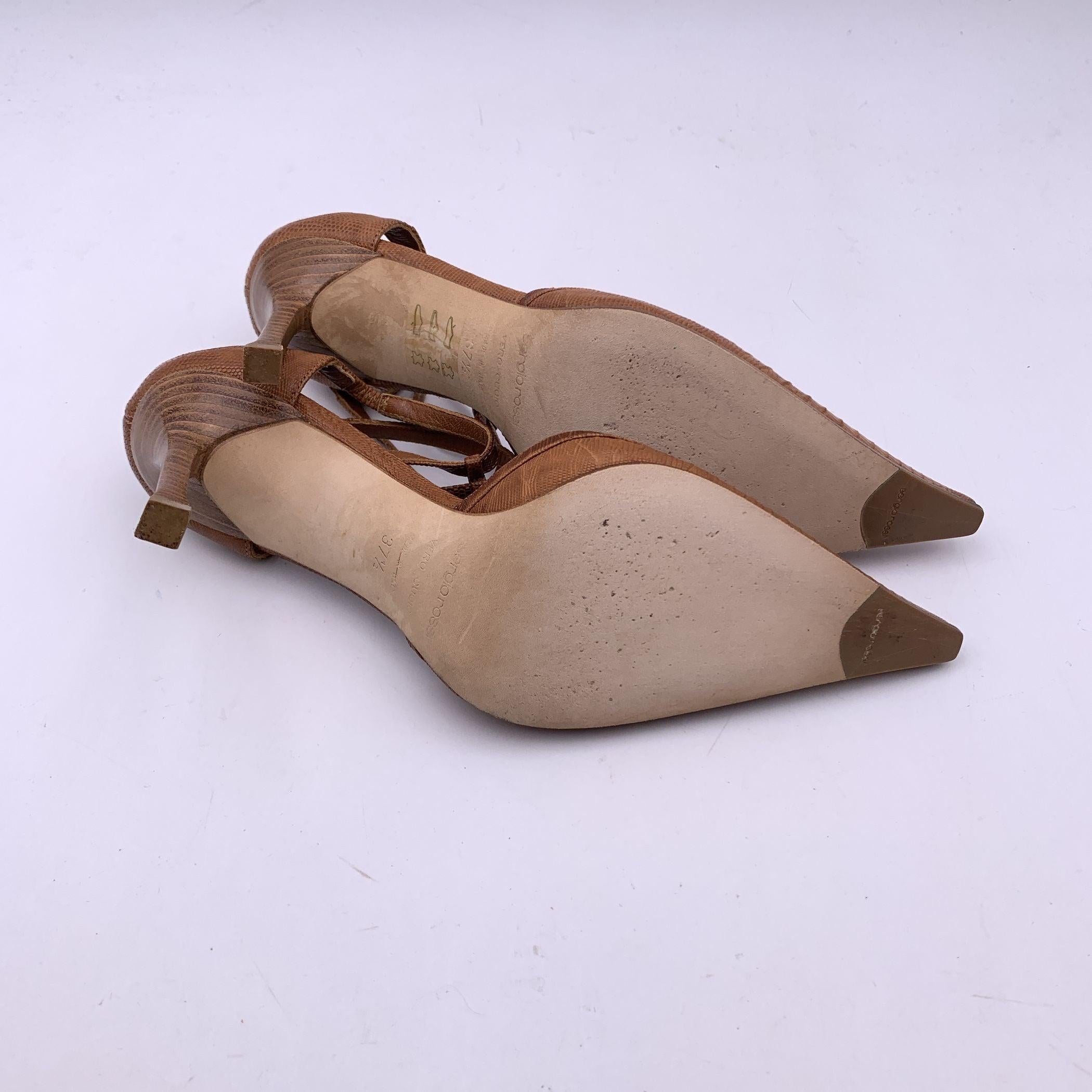 Women's Sergio Rossi Light Brown Leather Pointed D'Orsay Heels Size 37.5 For Sale