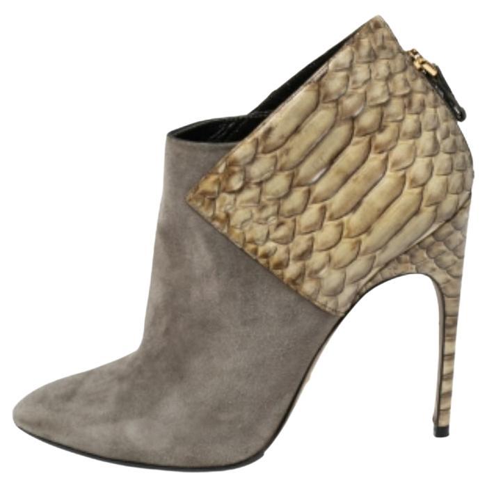 Sergio Rossi Light Olive Green Suede and Python Leather Ankle Booties Size 39 For Sale