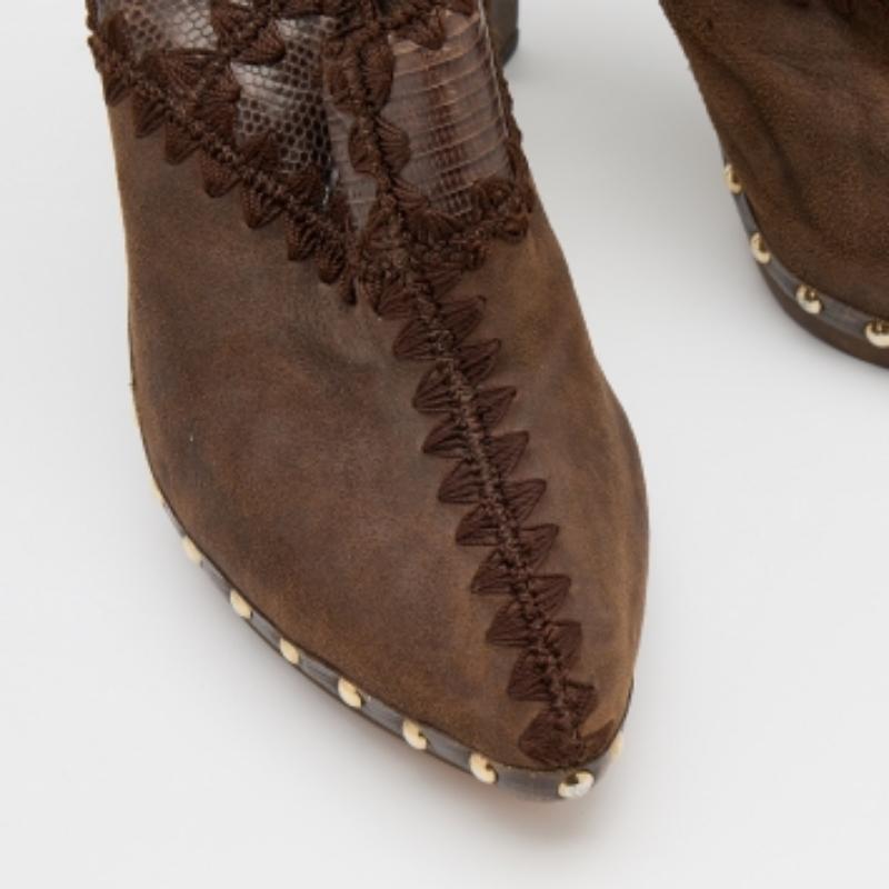 Women's Sergio Rossi Lizard Embossed Leather & Suede Studded Platform Mules Size 37.5 For Sale