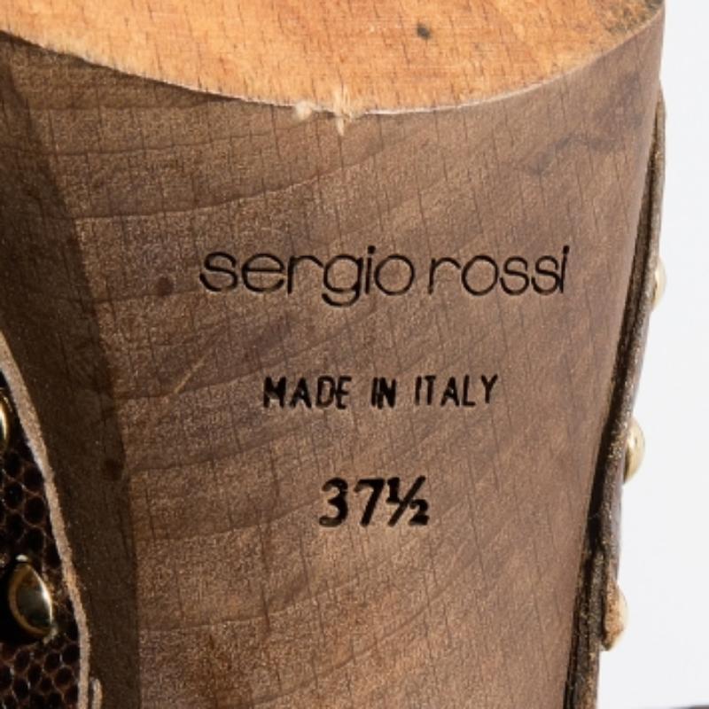 Sergio Rossi Lizard Embossed Leather & Suede Studded Platform Mules Size 37.5 For Sale 3