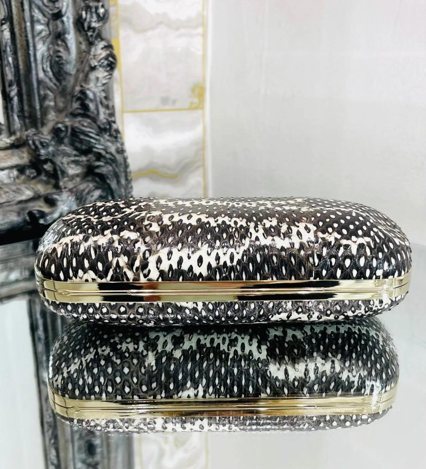Sergio Rossi Lizard Skin Clutch Bag With Chain In Excellent Condition For Sale In London, GB