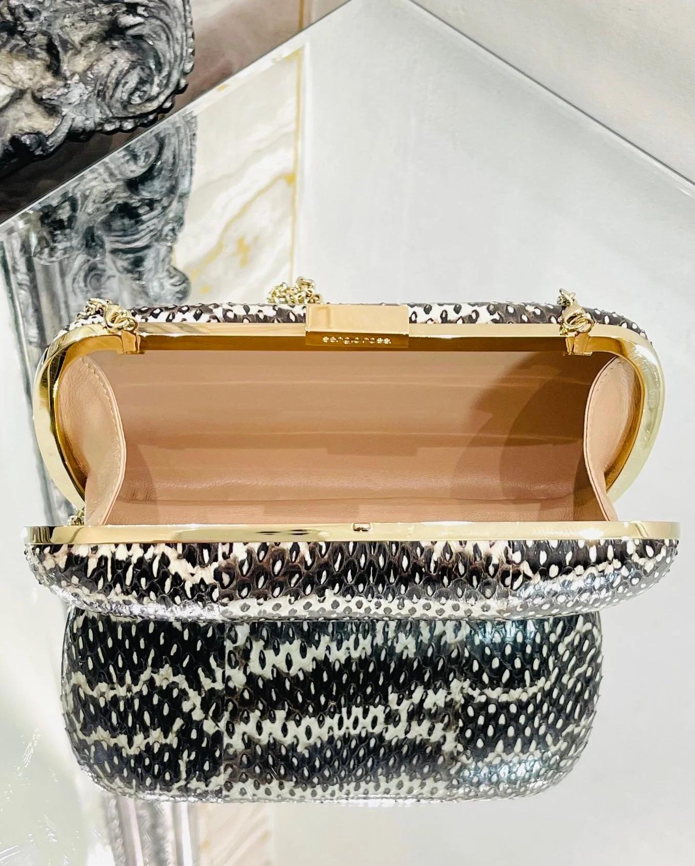 Women's Sergio Rossi Lizard Skin Clutch Bag With Chain For Sale