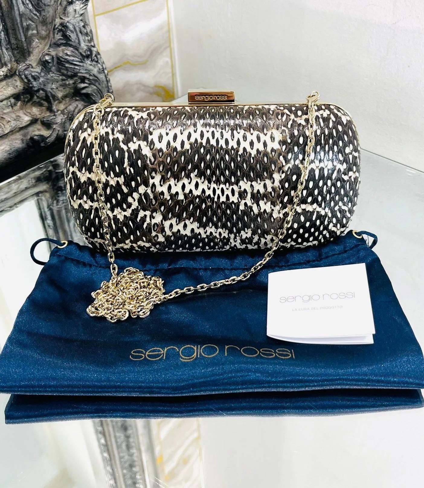 Sergio Rossi Lizard Skin Clutch Bag With Chain For Sale 1