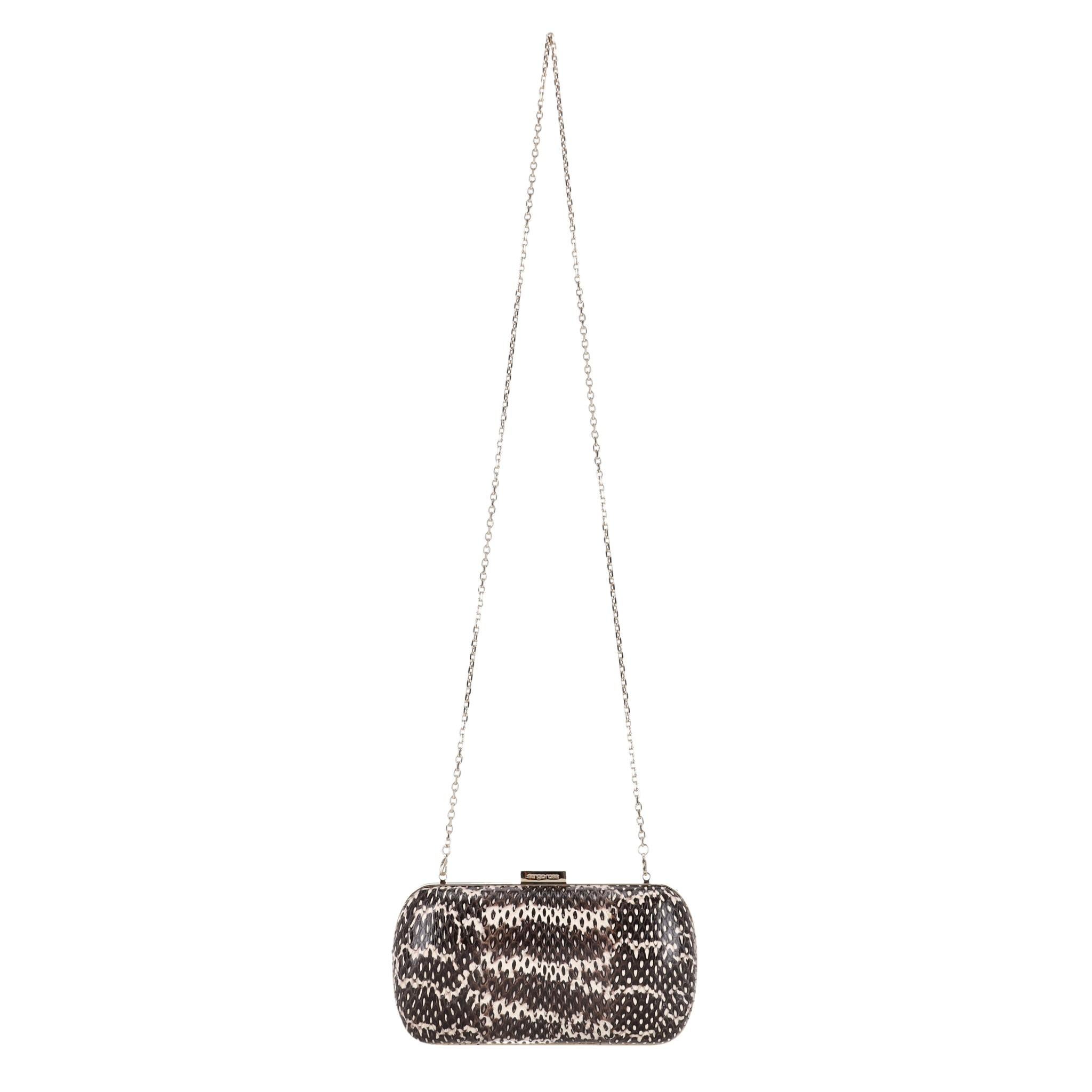 Black Sergio Rossi Lizard Skin Clutch Bag With Chain Strap For Sale