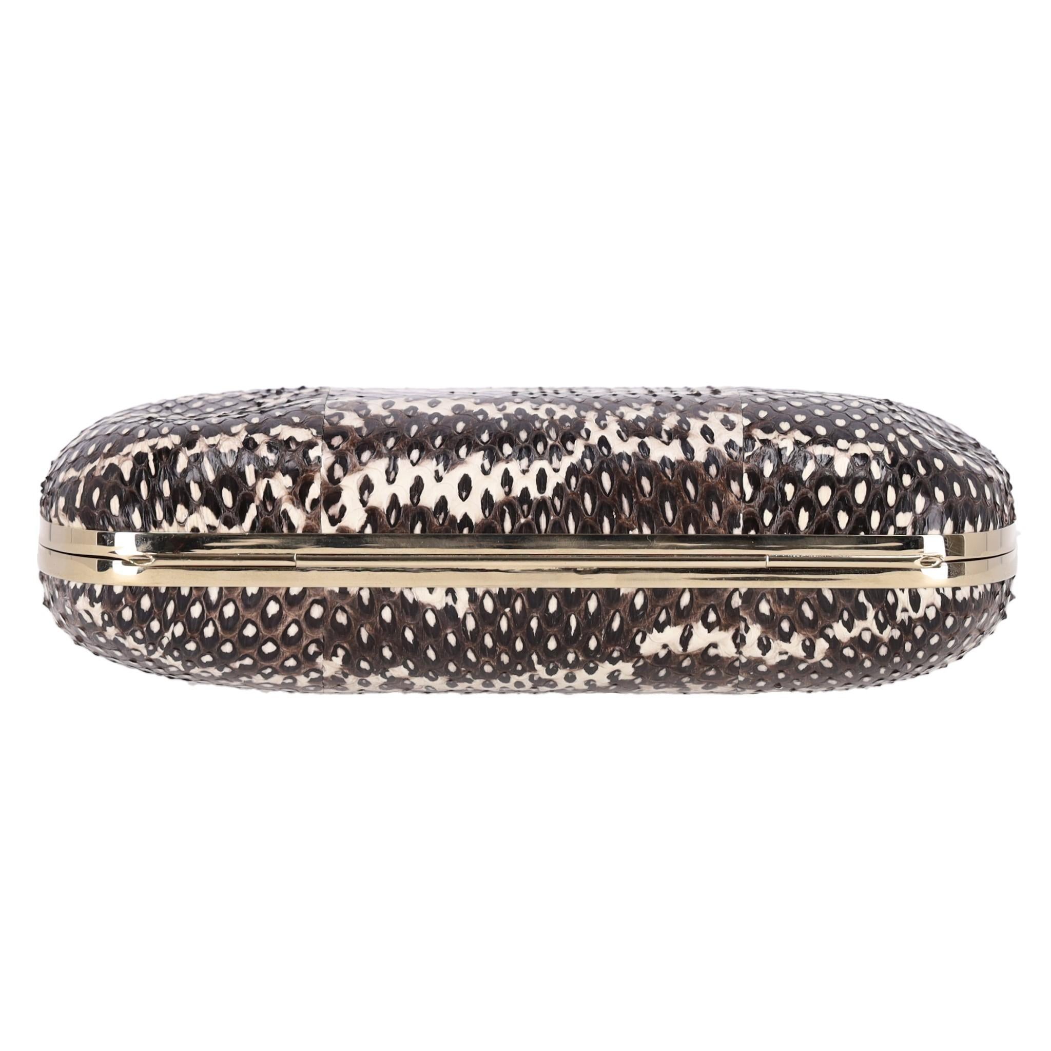 Sergio Rossi Lizard Skin Clutch Bag With Chain Strap For Sale 1
