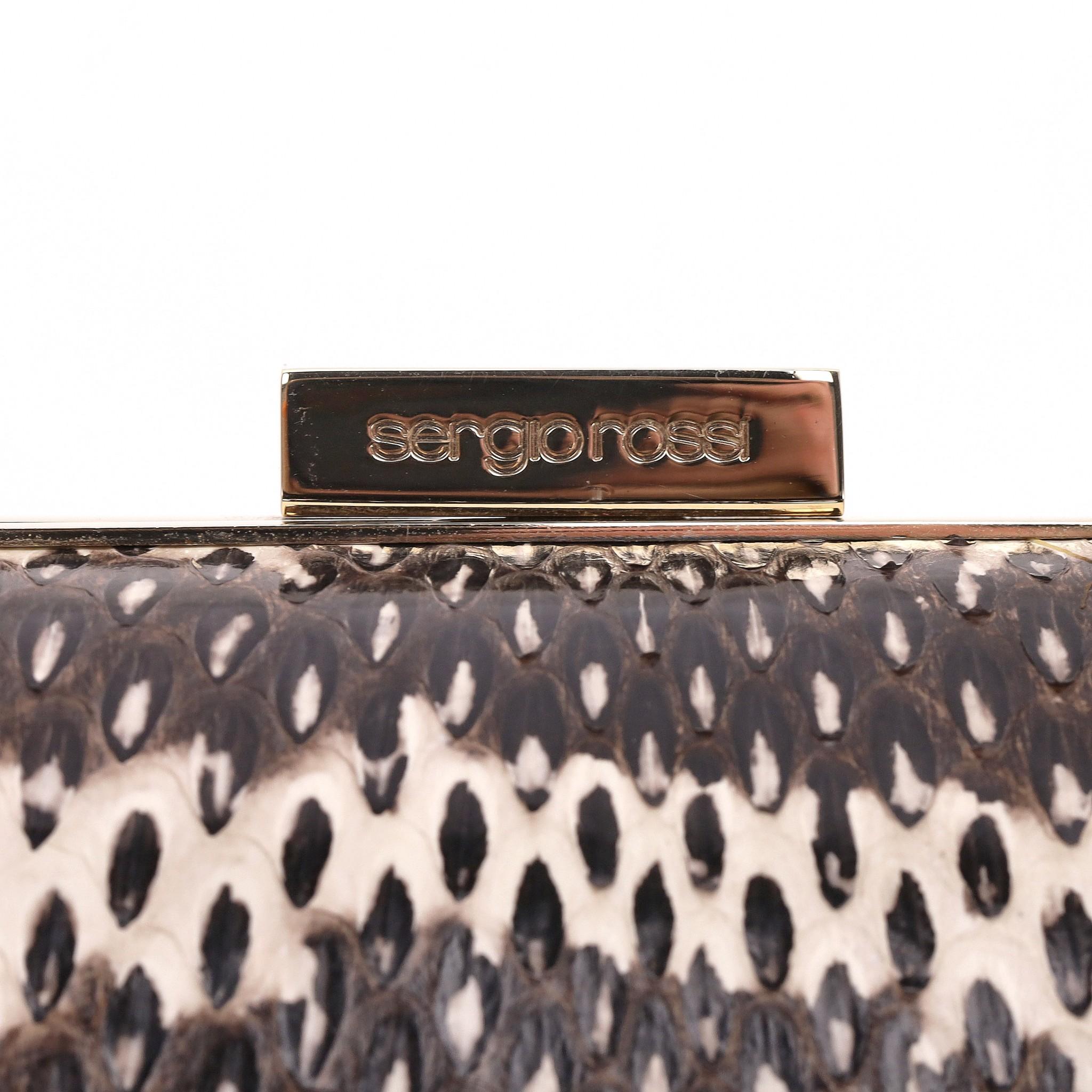 Sergio Rossi Lizard Skin Clutch Bag With Chain Strap For Sale 3