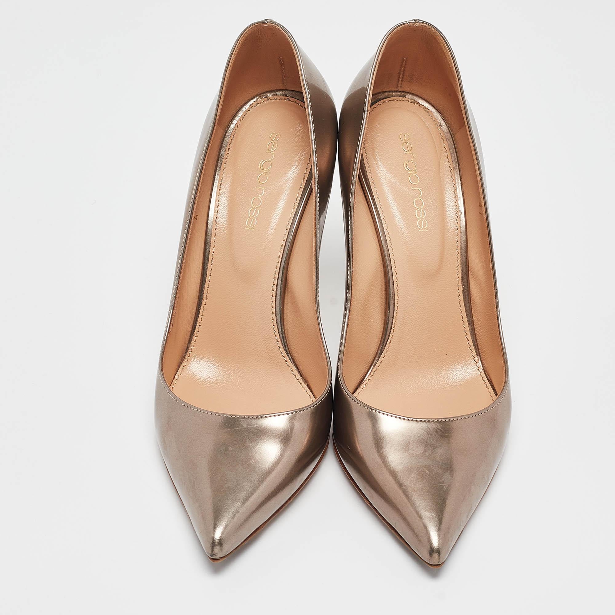 Marron Sergio Rossi escarpins à bout pointu en cuir bronze métallisé, taille 37 en vente