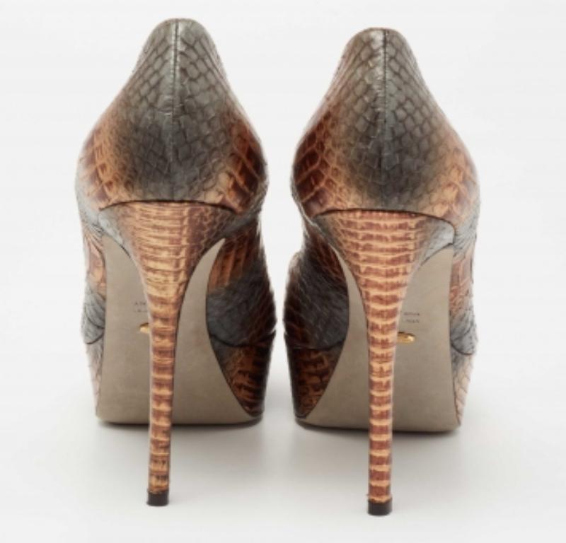 Sergio Rossi Metallic Brown/Grey Water Snake Platform Pumps Size 39 For Sale 1