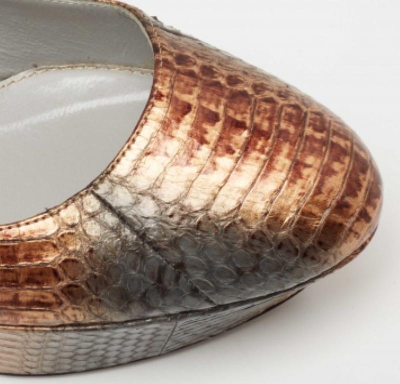 Sergio Rossi Metallic Brown/Grey Water Snake Platform Pumps Size 39 For Sale 3