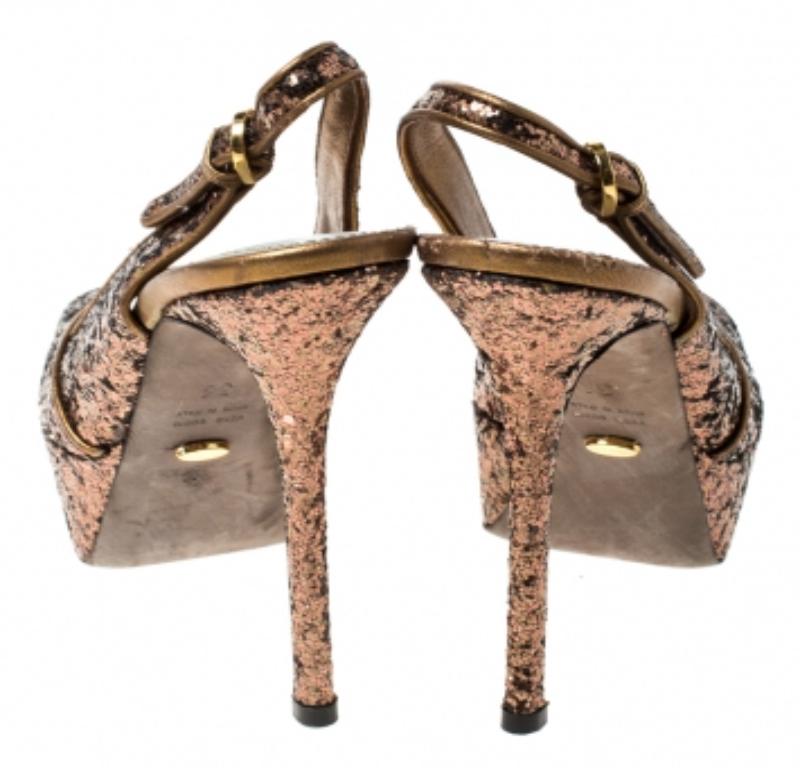 Sergio Rossi Metallic Gold Plateau Slingback Peep Toe Sandalen Größe 36 Damen im Angebot
