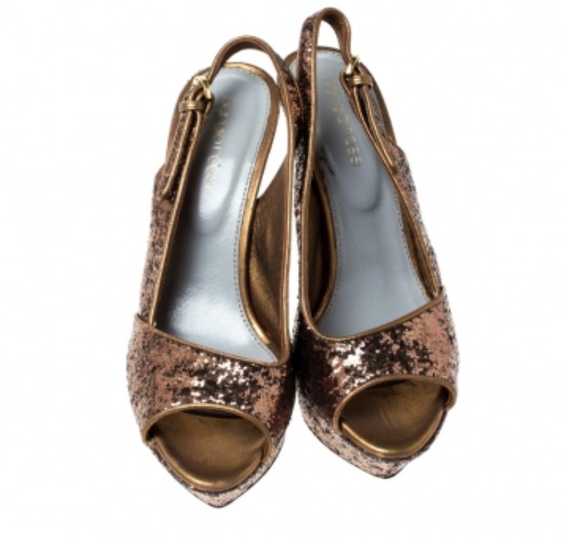 Sergio Rossi Metallic Gold Plateau Slingback Peep Toe Sandalen Größe 36 im Angebot 1