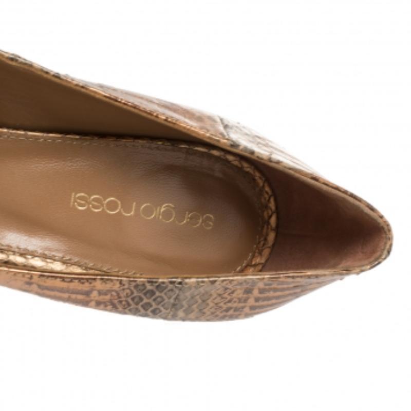 Sergio Rossi Metallic Two Tone Water Snake Leather Platform Pumps Size 39 For Sale 2
