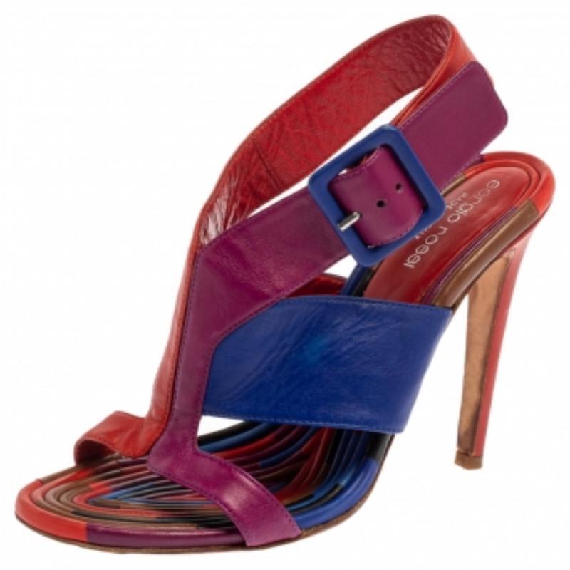 Simply luxe, these sandals from Sergio Rossi will help you stay comfortable throughout the day! The multicolor sandals are crafted from leather and designed with open toes, cut-out vamps, and buckled slingbacks. They are equipped with leather