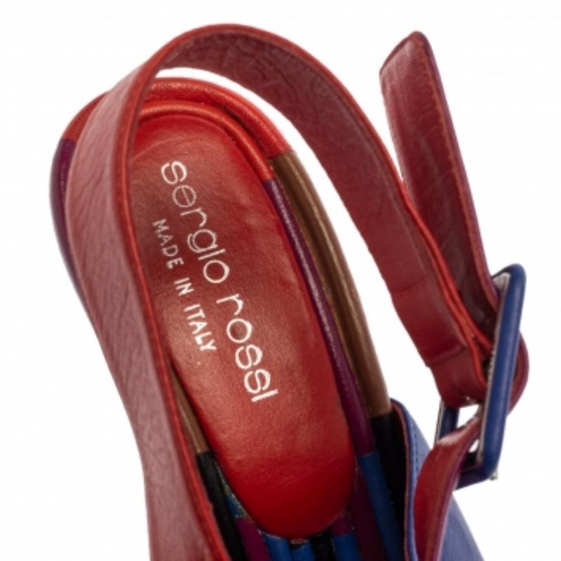 Sergio Rossi Multicolor Leather Buckle Slingback Sandals Size 37.5 For Sale 2