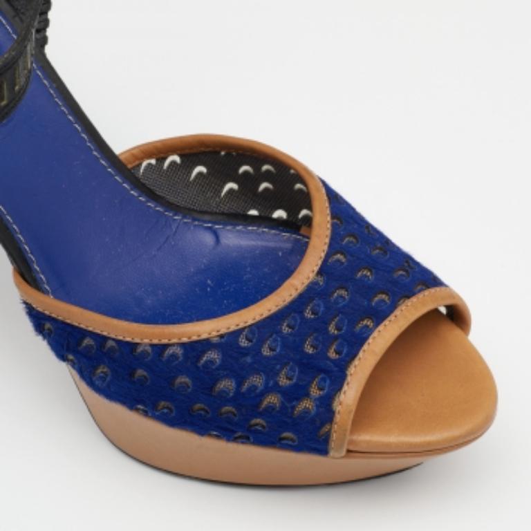 Sergio Rossi Multicolor Leder & Ponyhaar Plateau Knöchelriemen Sandalen Größe 40 1