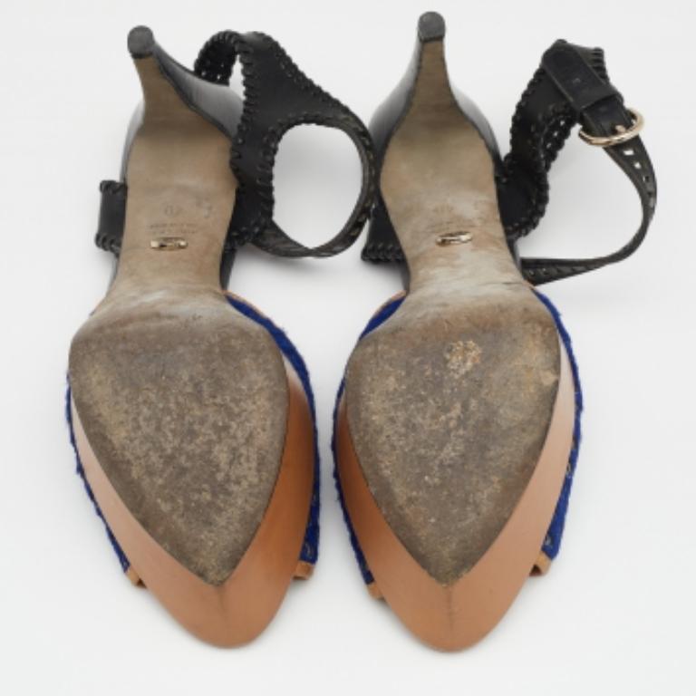 Sergio Rossi Multicolor Leder & Ponyhaar Plateau Knöchelriemen Sandalen Größe 40 2
