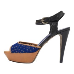 Sergio Rossi Multicolor Leder & Ponyhaar Plateau Knöchelriemen Sandalen Größe 40