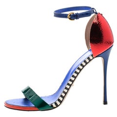 Sergio Rossi Multicolor Patent Leather Ankle Strap Open Toe Sandals Size 40
