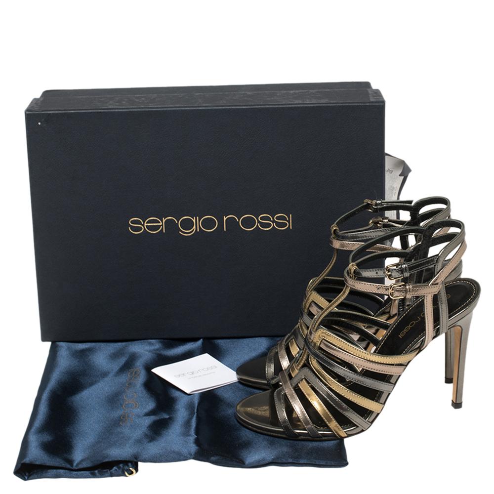 Women's Sergio Rossi Multicolor Patent Leather Strappy Cage Sandals Size 35