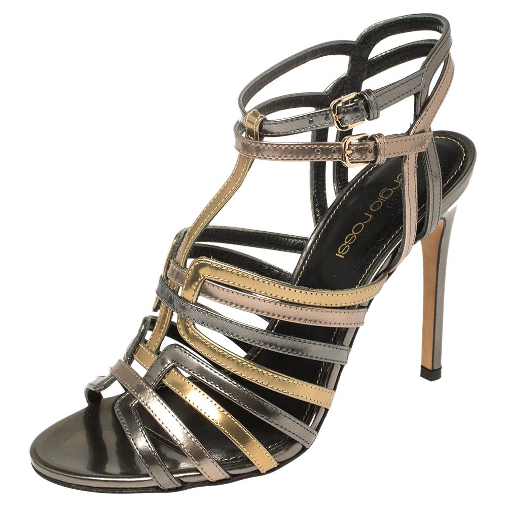 Sergio Rossi Multicolor Patent Leather Strappy Cage Sandals Size 35