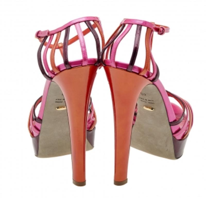 Women's Sergio Rossi Multicolor Patent Leather T-Strap Platform Sandals Size 40 For Sale