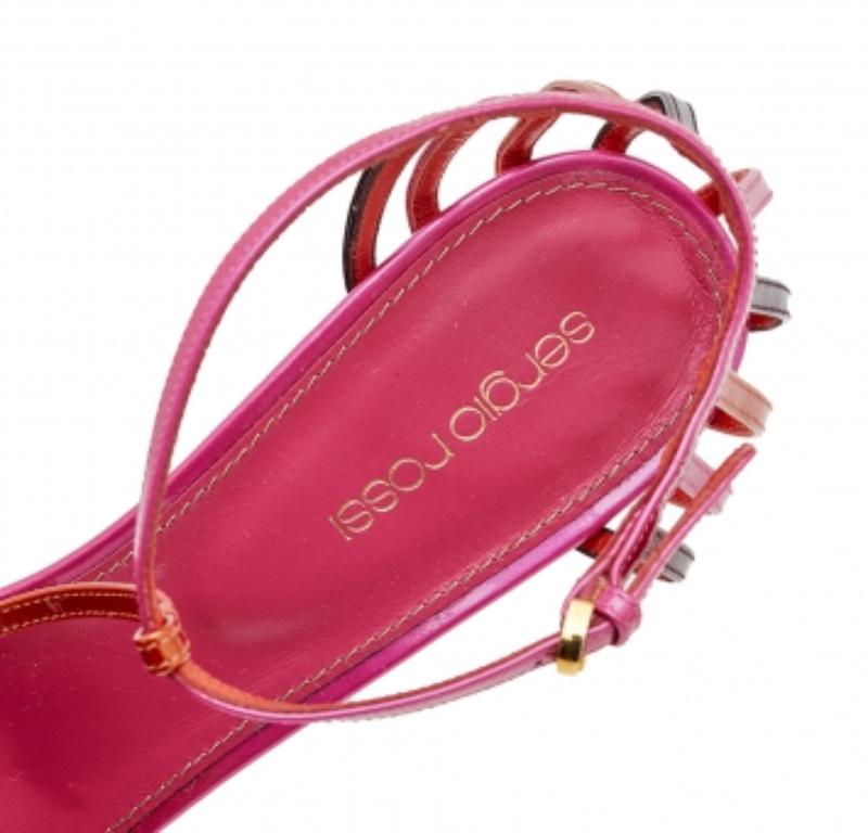 Sergio Rossi Multicolor Patent Leather T-Strap Platform Sandals Size 40 For Sale 2
