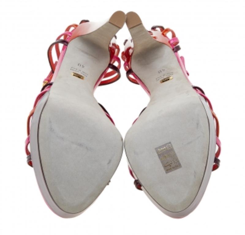 Sergio Rossi Multicolor Patent Leather T-Strap Platform Sandals Size 40 For Sale 3