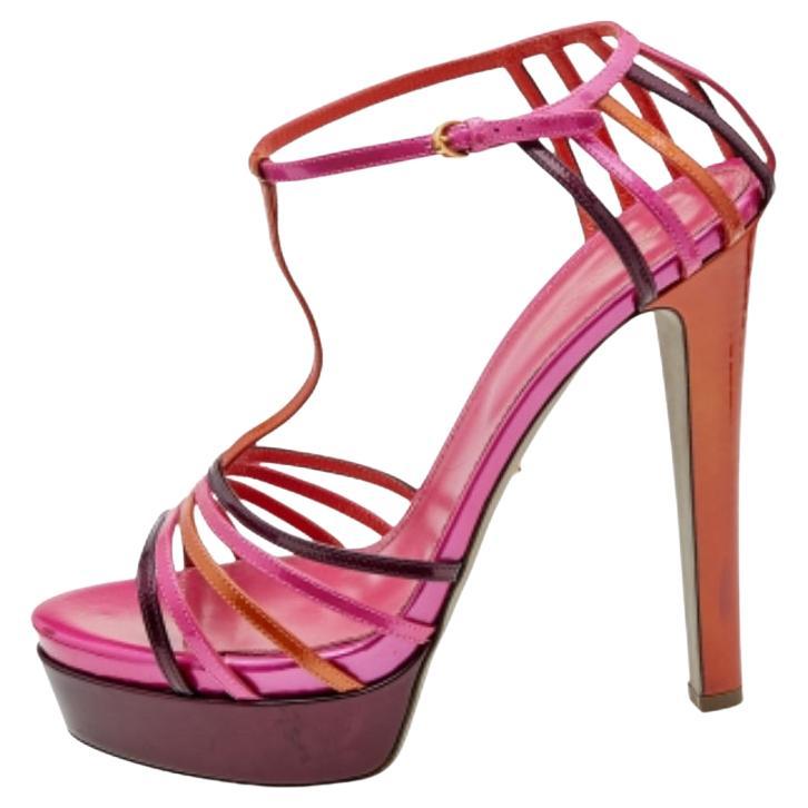 Sergio Rossi - Sandales à plateforme en cuir verni multicolore avec bride en T - Taille 40