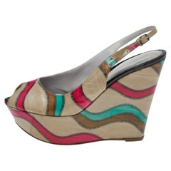 Sergio Rossi Sandalias con cuña Slingback de plataforma de piel con pespuntes multicolor talla 39