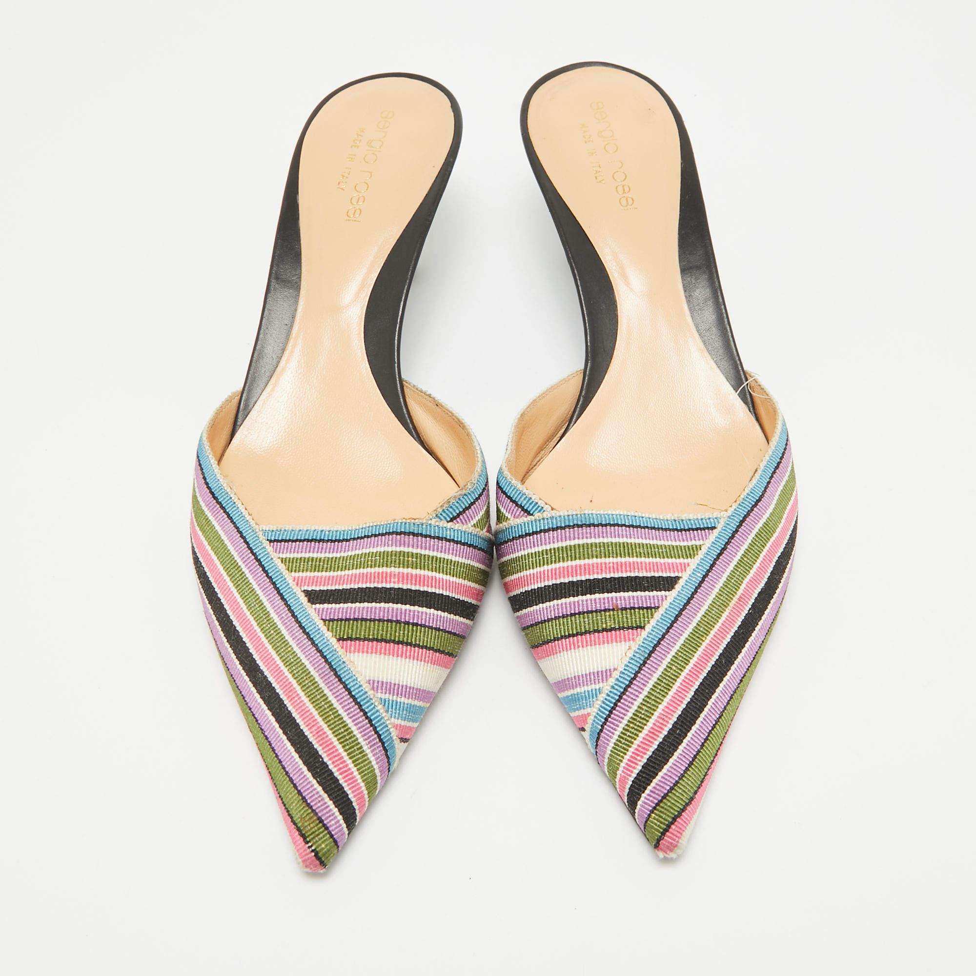 Marron Sergio Rossi - Mules à rayures multicolores, taille 38,5 en vente