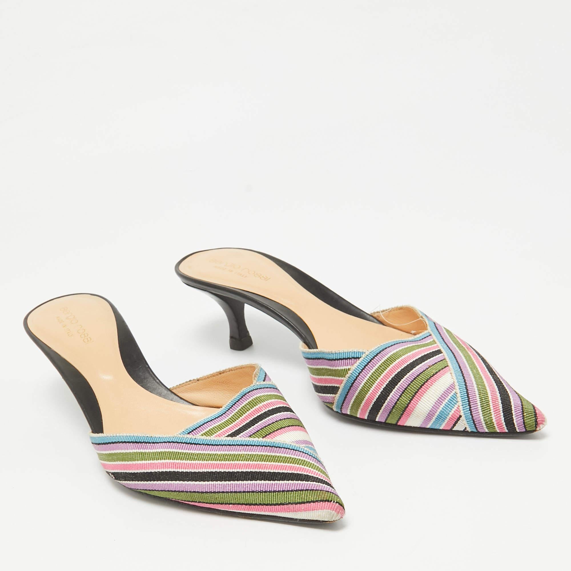 Sergio Rossi - Mules à rayures multicolores, taille 38,5 Bon état - En vente à Dubai, Al Qouz 2