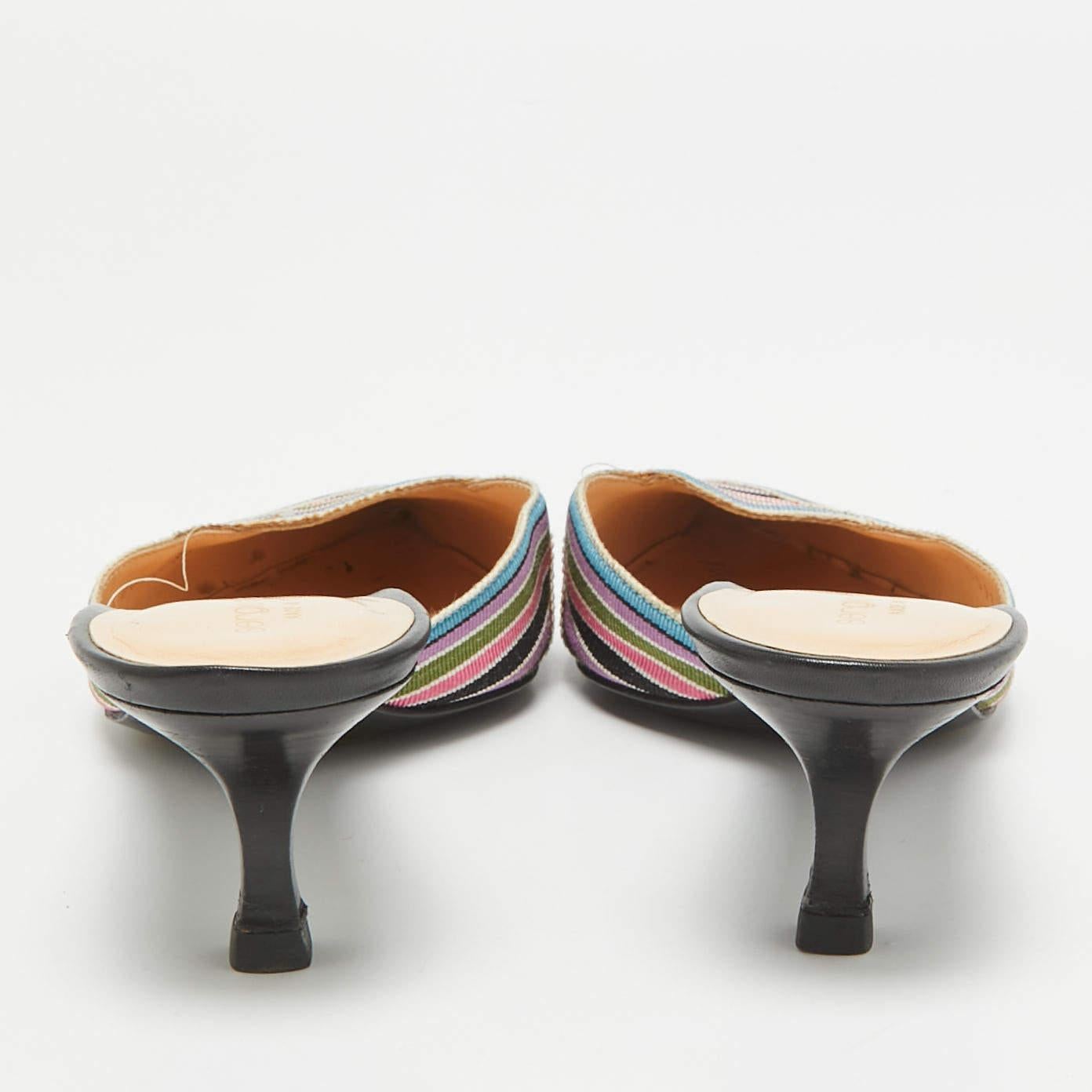 Sergio Rossi - Mules à rayures multicolores, taille 38,5 Pour femmes en vente