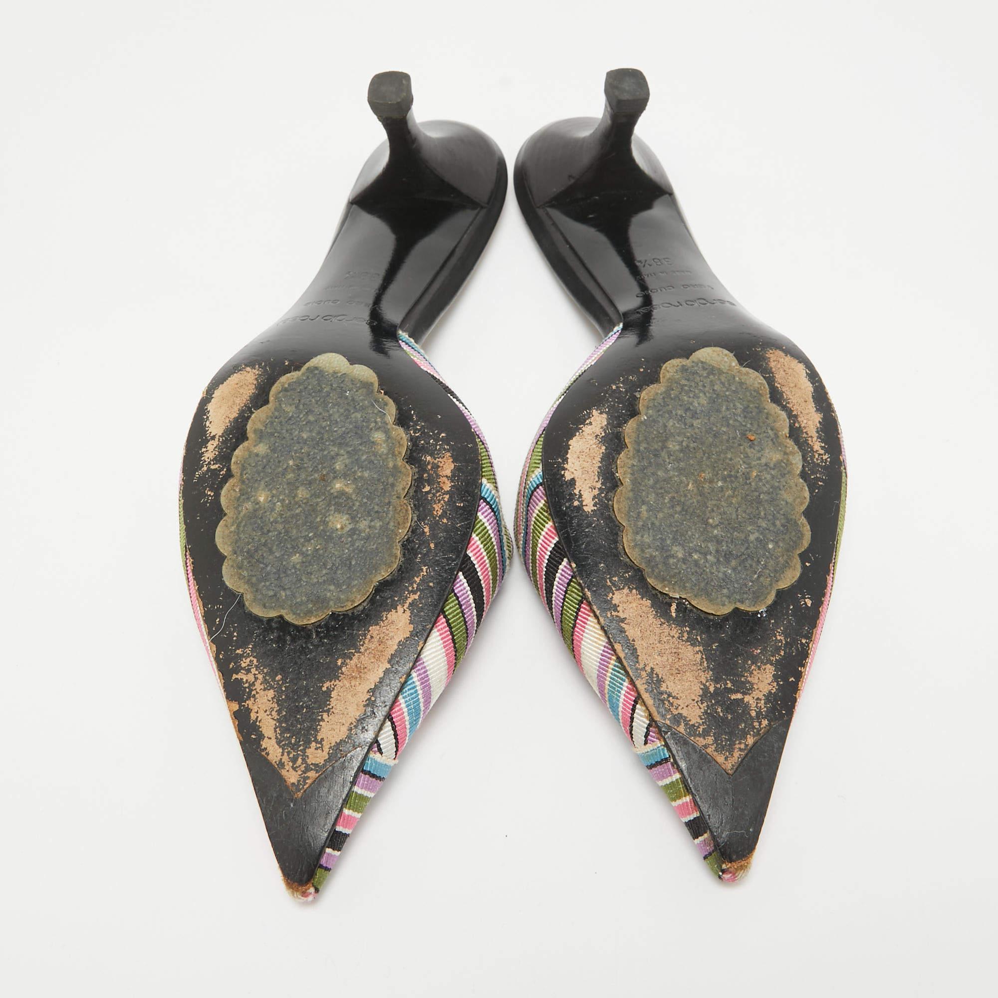 Sergio Rossi - Mules à rayures multicolores, taille 38,5 en vente 1