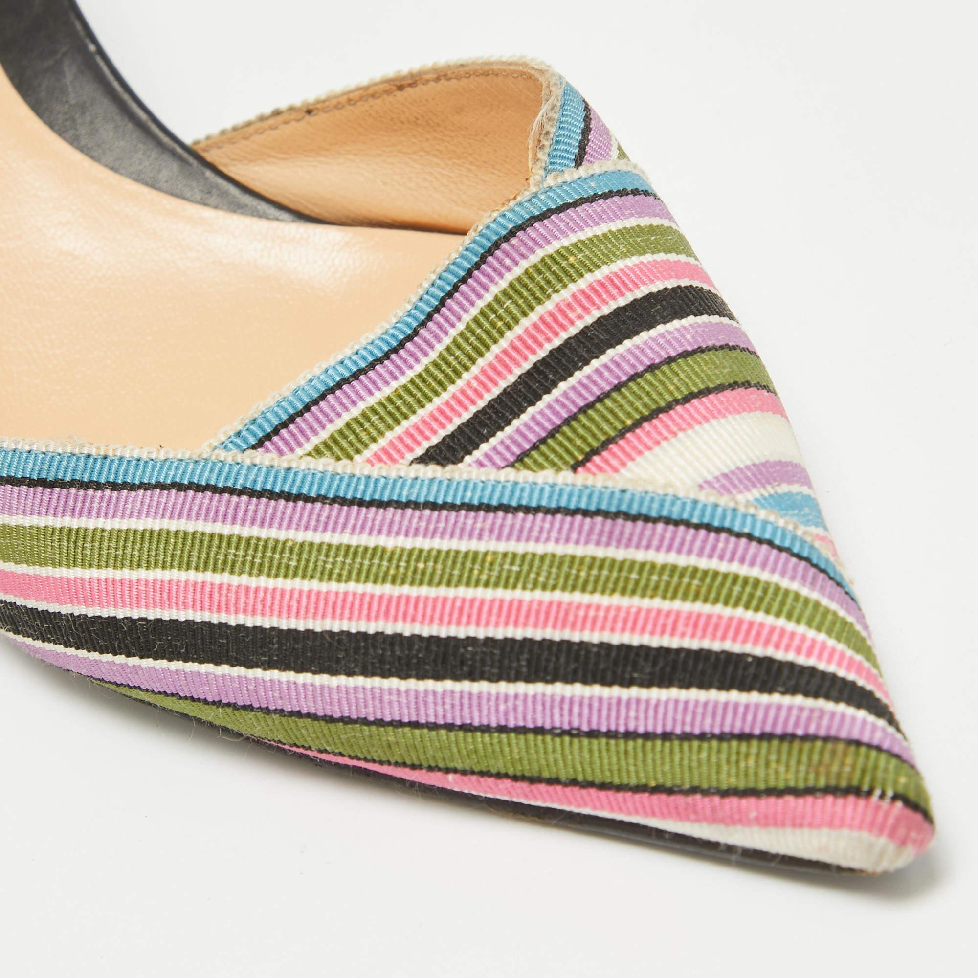 Sergio Rossi - Mules à rayures multicolores, taille 38,5 en vente 2