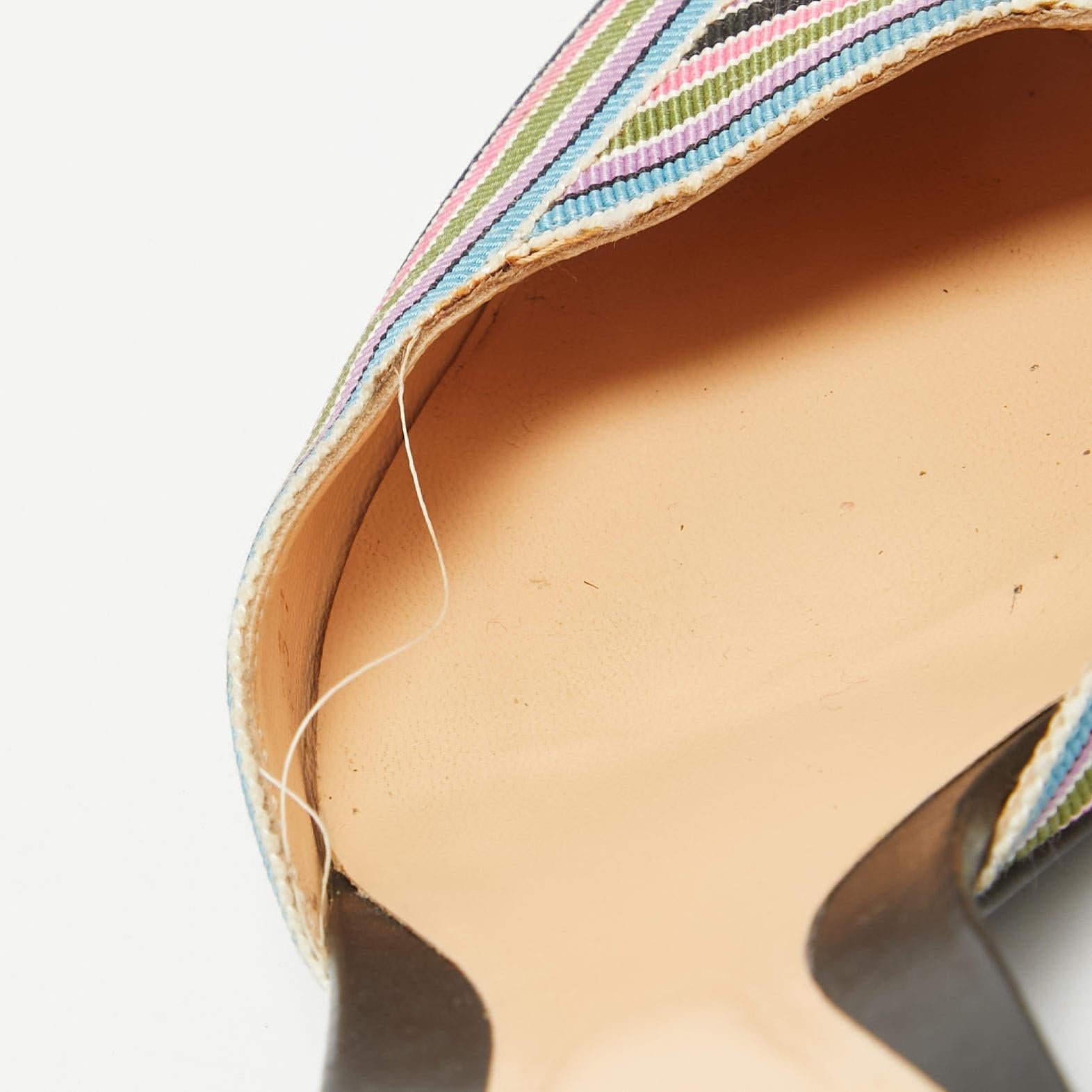 Sergio Rossi - Mules à rayures multicolores, taille 38,5 en vente 3
